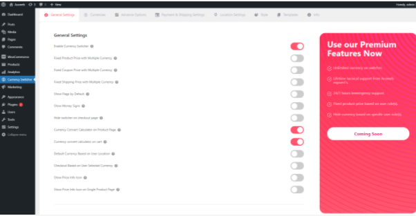 Aco Currency Switcher general settings