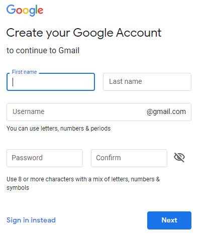 Create gmail account